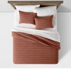 NWOT 3pc Full/Queen Simple Woven StripeDuvet & Sham Set Cognac - Threshold